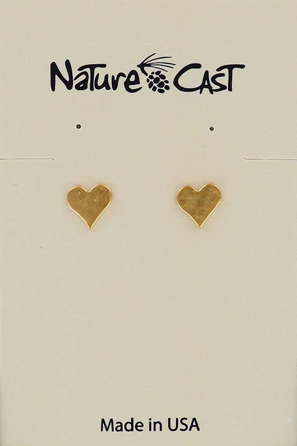 12541 Earring post hammered heart gold plate LARGE