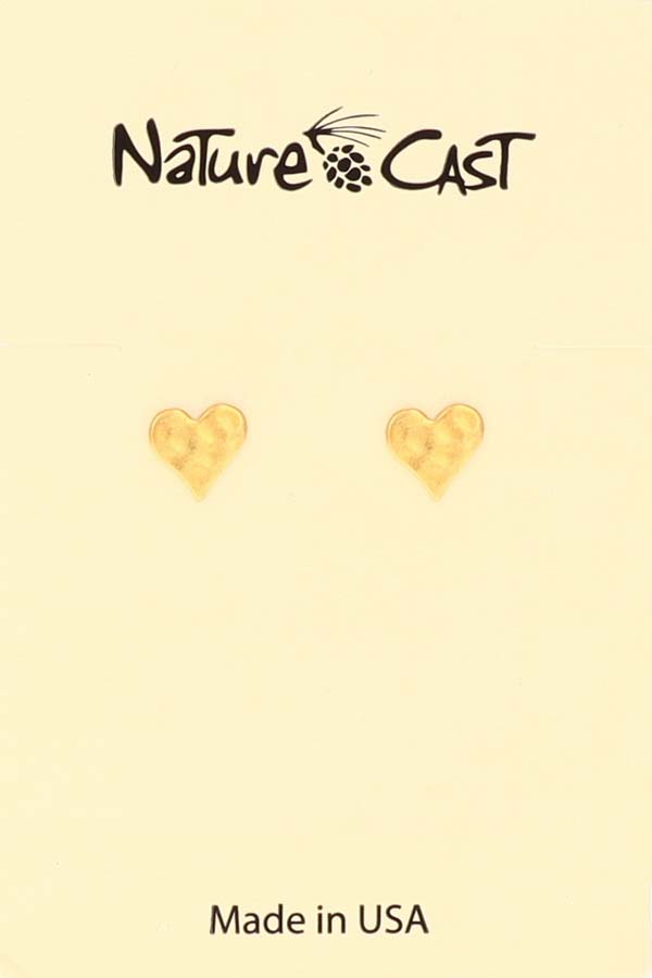 12541 Earring post hammered heart gold plate LARGE