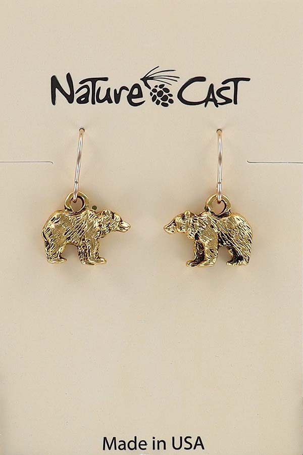 12551 Earring dangle gold tone bear THUMBNAIL