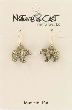 Earring dangle gold tone bear LARGE