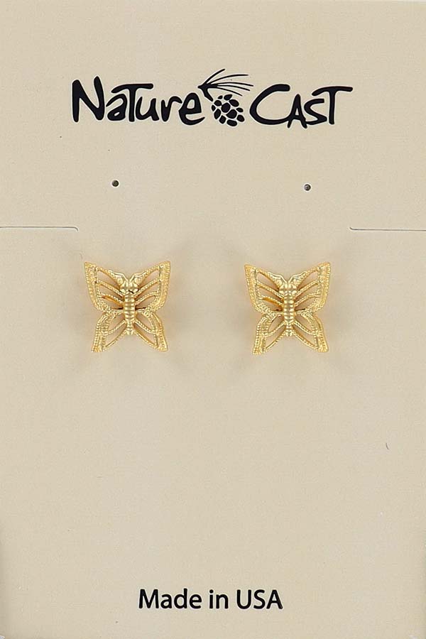12552 Earring post gold tone filigree butterfly LARGE
