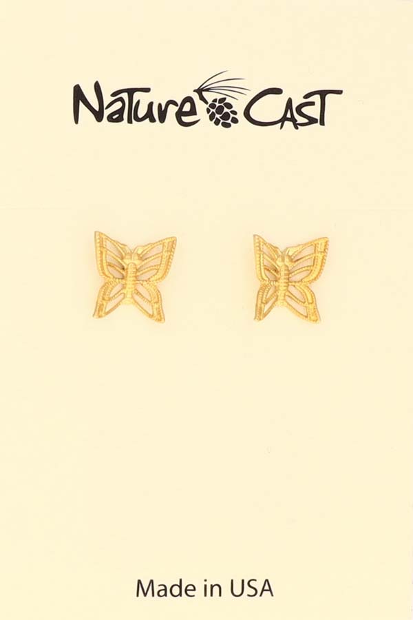 12552 Earring post gold tone filigree butterfly LARGE