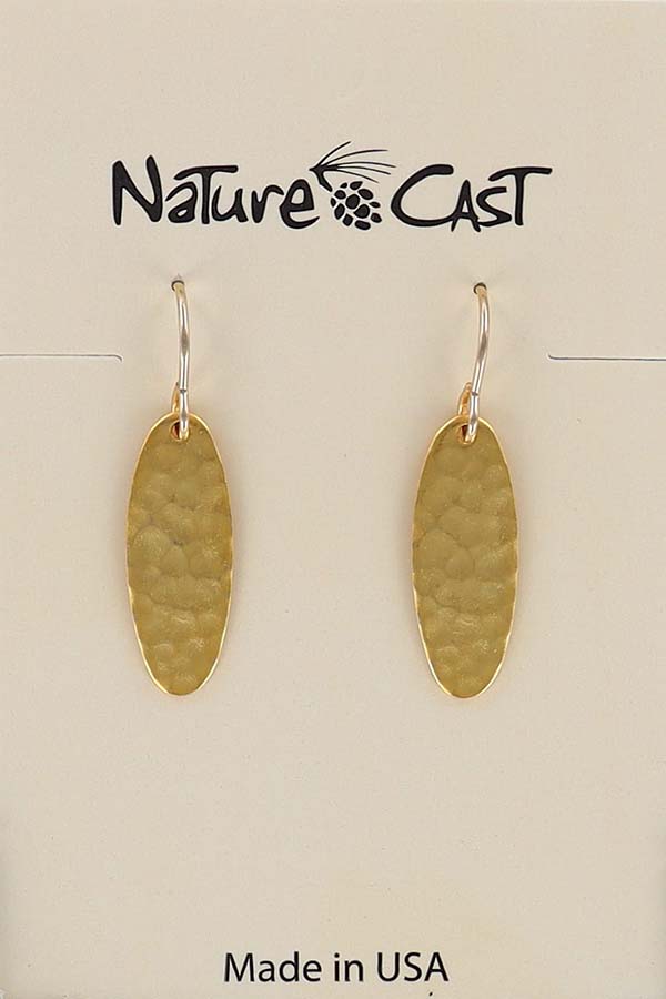 12555 Earring dangle hammered oval gold plate THUMBNAIL