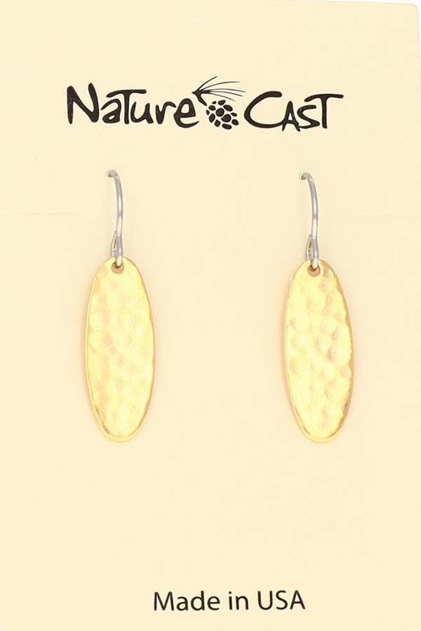 12555 Earring dangle hammered oval gold plate THUMBNAIL
