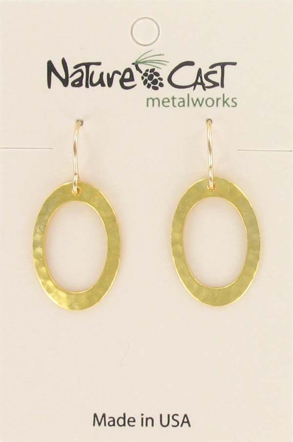 Earring dangle gold small oval hammered hoop LARGE