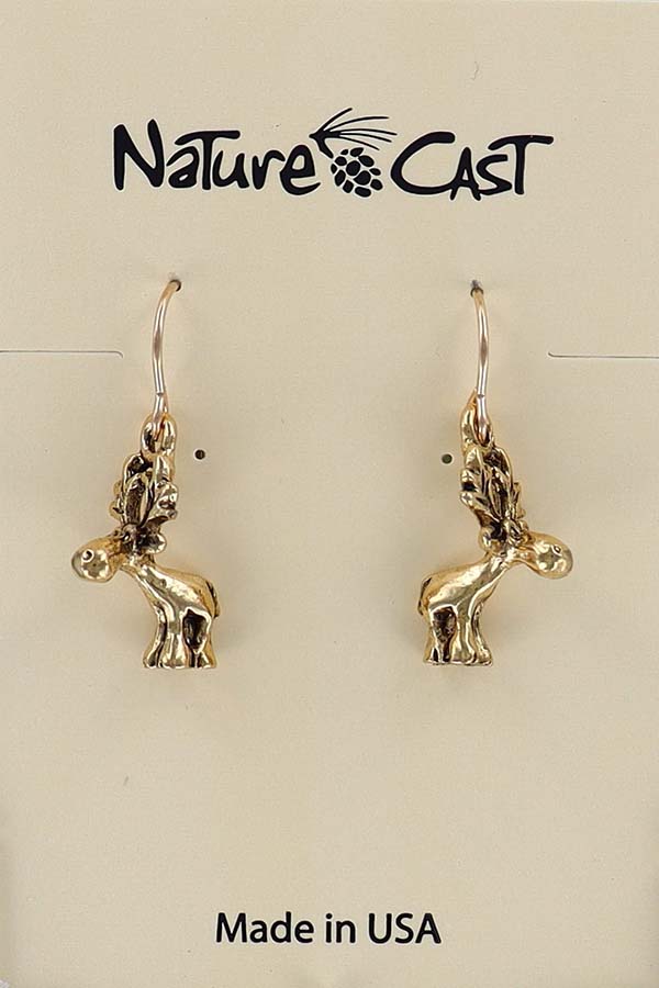 12559 Earring dangle gold tone whimsy moose MAIN