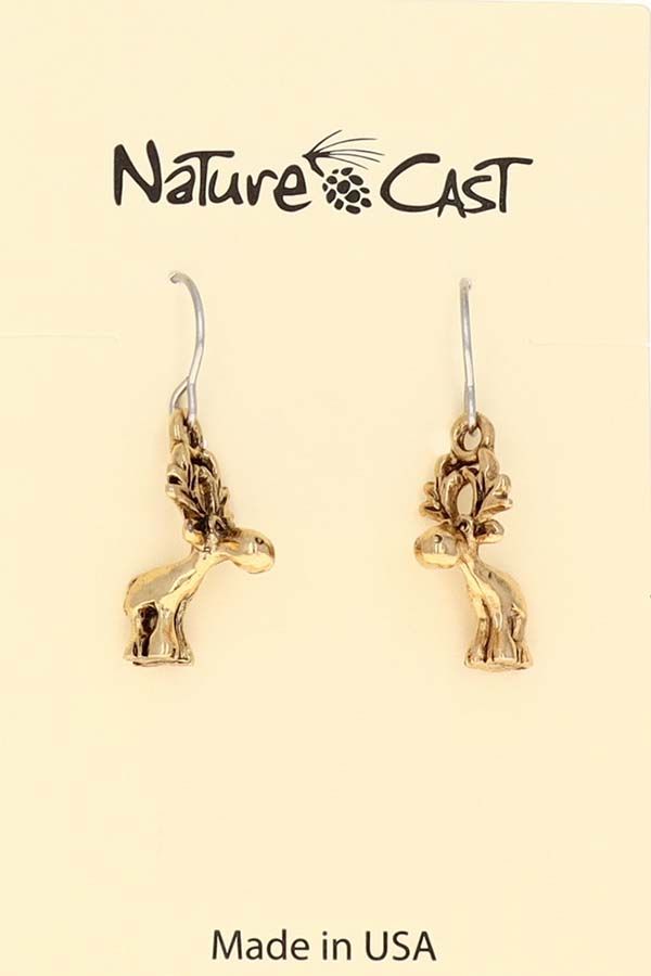 12559 Earring dangle gold tone whimsy moose LARGE