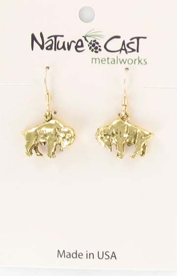 Earring dangle gold tone bison THUMBNAIL