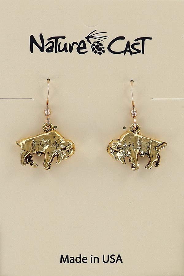 12563 Earring dangle gold tone bison THUMBNAIL