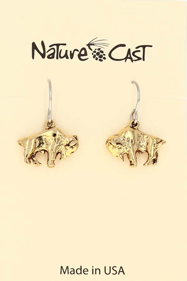 12563 Earring dangle gold tone bison THUMBNAIL