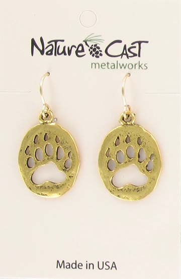 Earring dangle gold tone bear paw THUMBNAIL