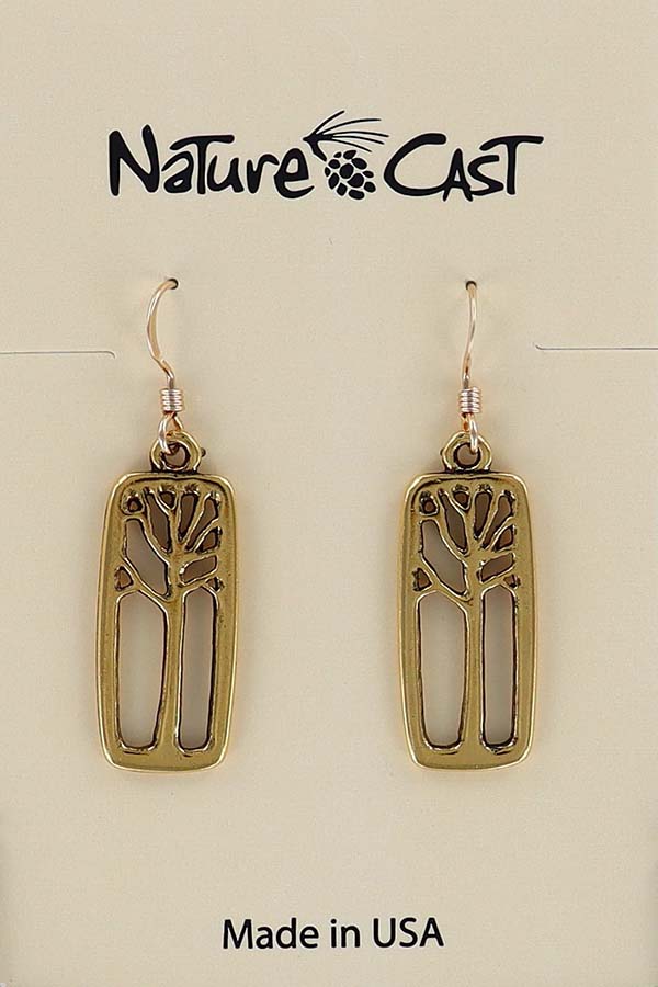 12565 Earring dangle gold tone tree in rectangle MAIN
