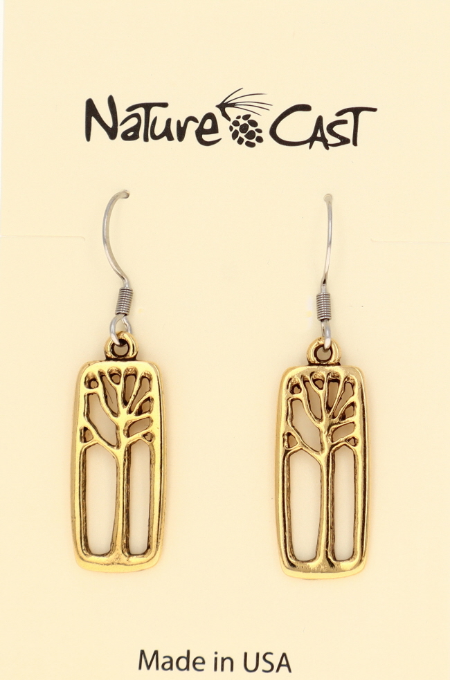 12565 Earring dangle gold tone tree in rectangle THUMBNAIL