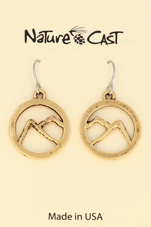 12566 Earring dangle gold tone mountain in circle MAIN