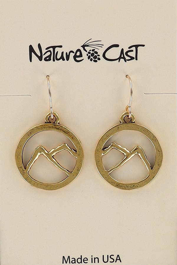 12566 Earring dangle gold tone mountain in circle THUMBNAIL