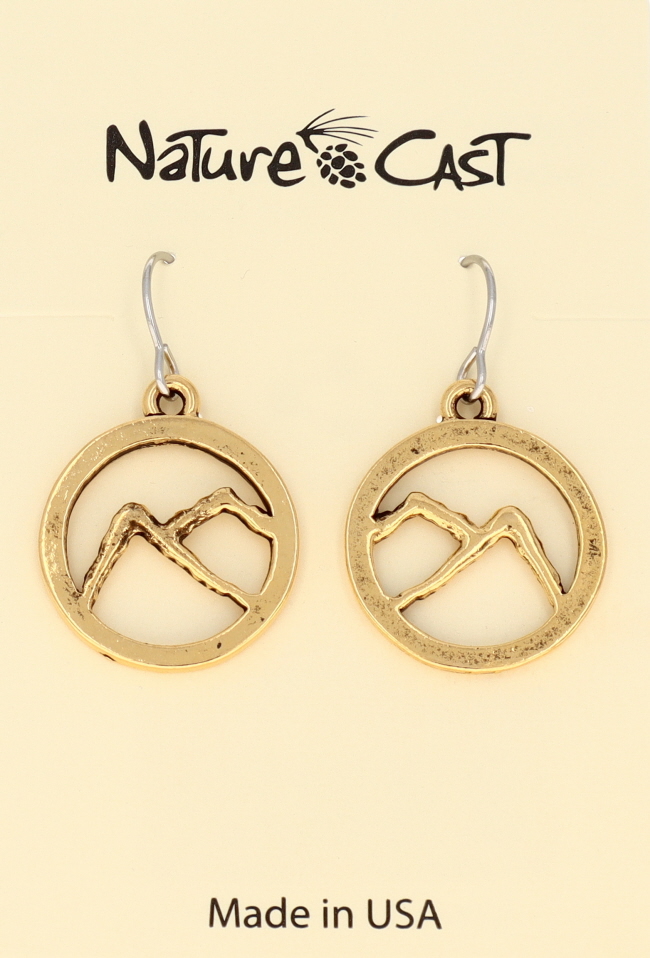 12566 Earring dangle gold tone mountain in circle THUMBNAIL