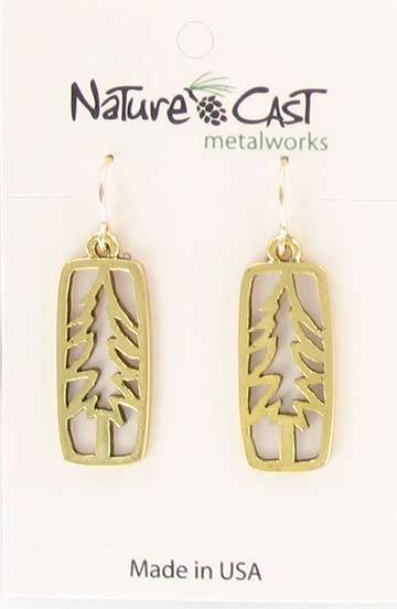Earring dangle gold tone petro tree in rectangle THUMBNAIL