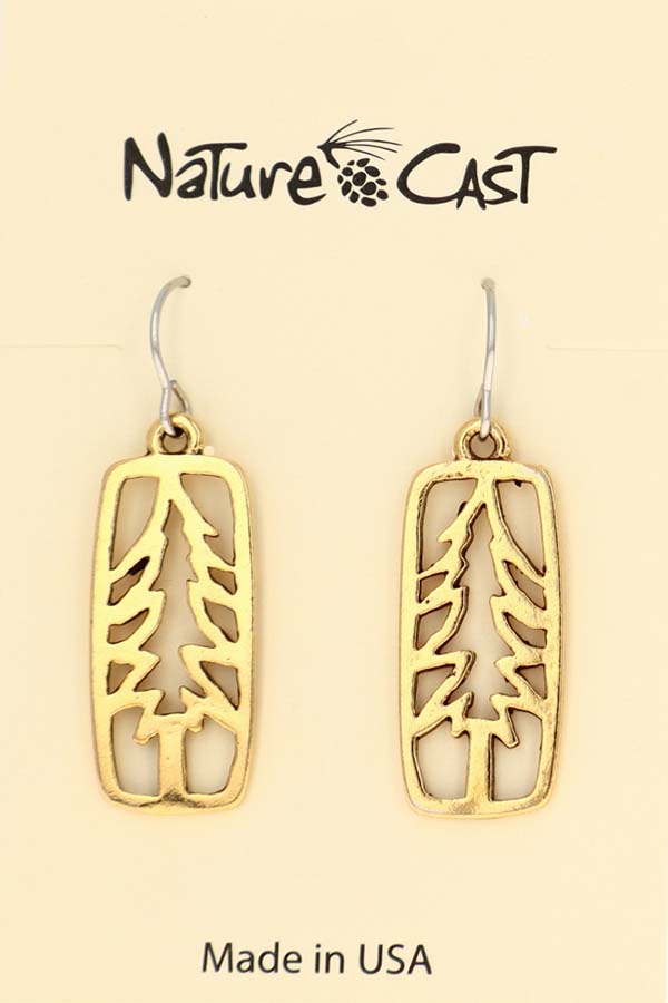 12567 Earring dangle gold tone petro tree in rectangle THUMBNAIL