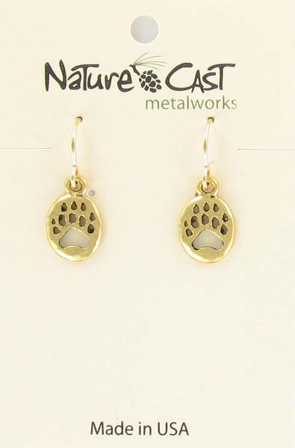 Earring dangle gold small bear paw THUMBNAIL