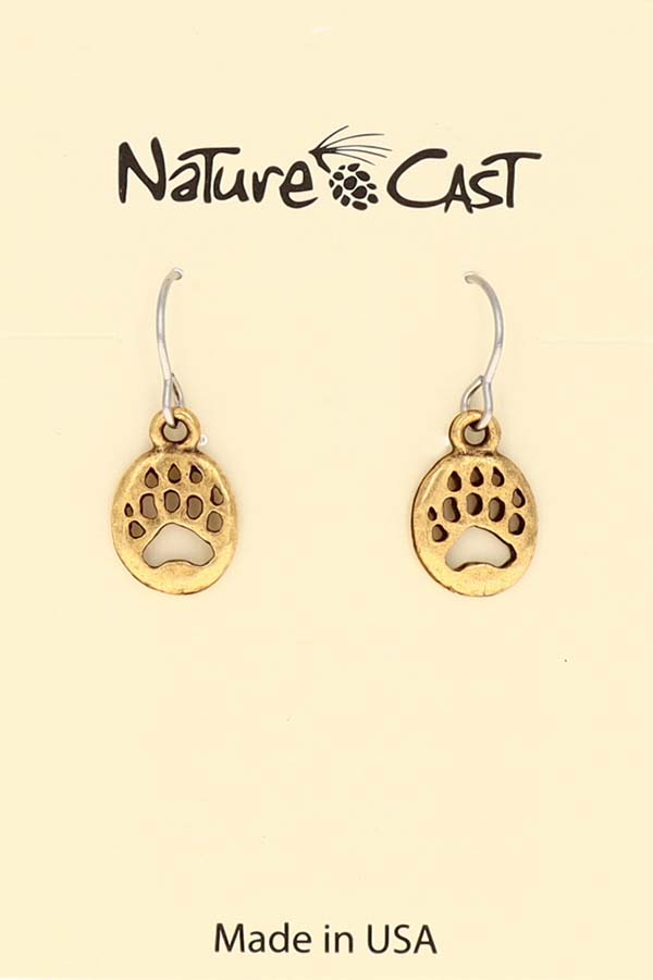 12570 Earring dangle gold small bear paw MAIN