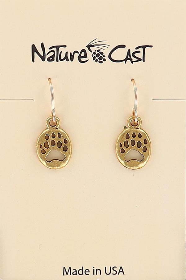 12570 Earring dangle gold small bear paw THUMBNAIL