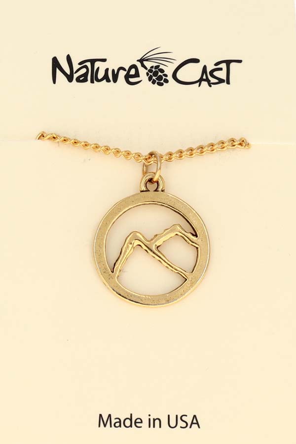 12571 Pendant gold tone mountain in circle w/18" chain MAIN