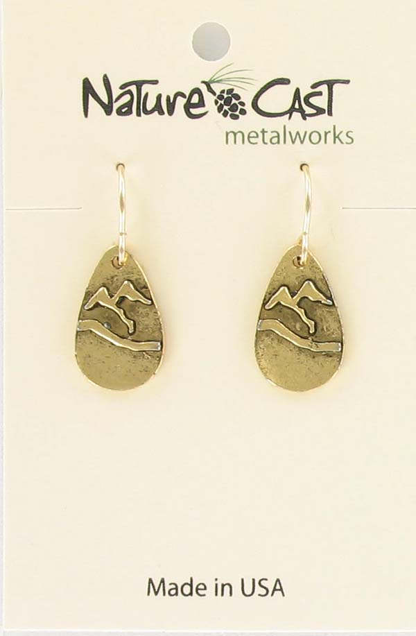 Earring dangle gold tone teardrop mountain THUMBNAIL