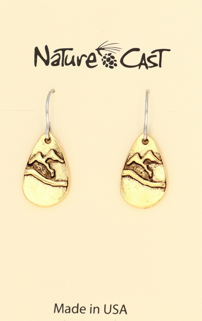 12572 Earring dangle gold tone teardrop mountain LARGE