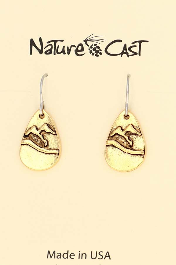 12572 Earring dangle gold tone teardrop mountain THUMBNAIL