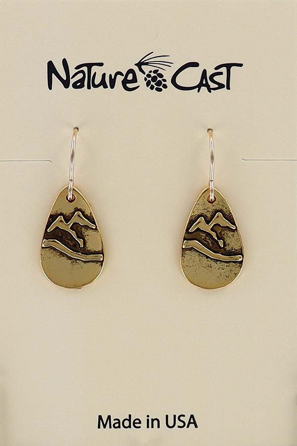 12572 Earring dangle gold tone teardrop mountain THUMBNAIL