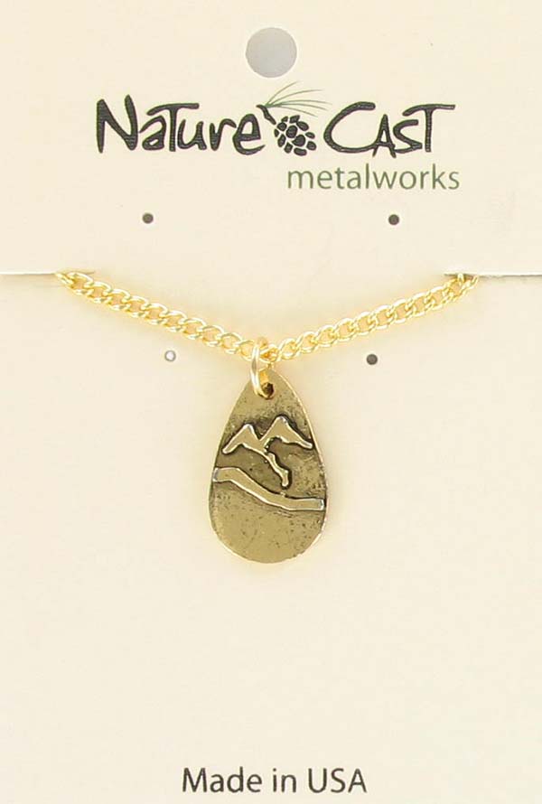 Pendant gold tone teardrop mountain w/18" chain THUMBNAIL