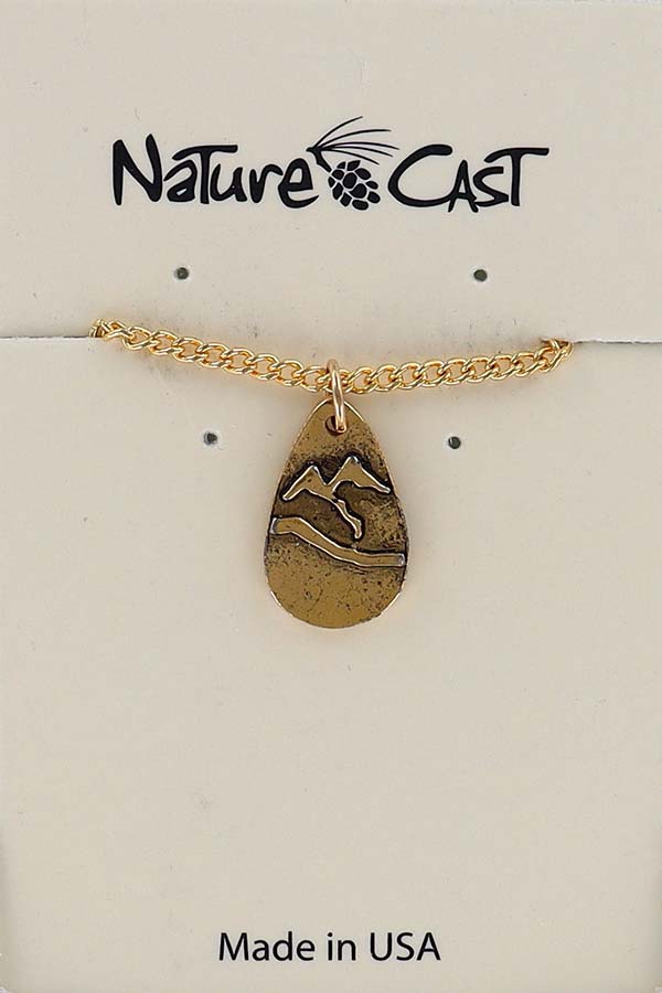 12573 Pendant gold tone teardrop mountain w/18" chain LARGE