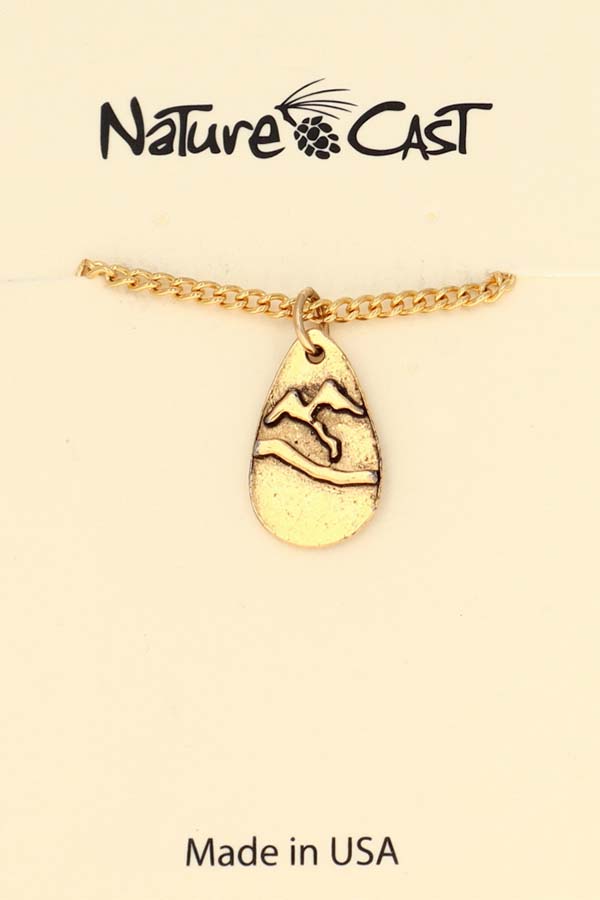 12573 Pendant gold tone teardrop mountain w/18" chain LARGE
