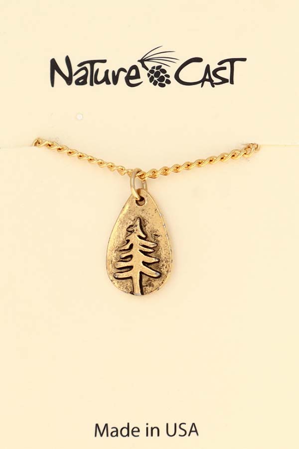12575 Pendant gold tone teardrop pine tree w/18" chain LARGE