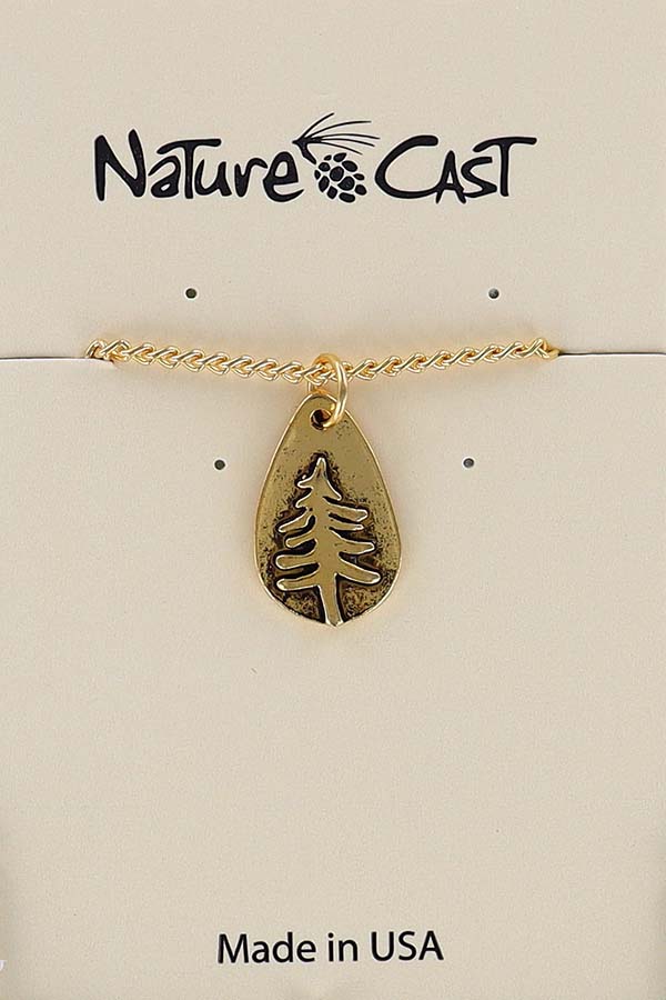 12575 Pendant gold tone teardrop pine tree w/18" chain LARGE