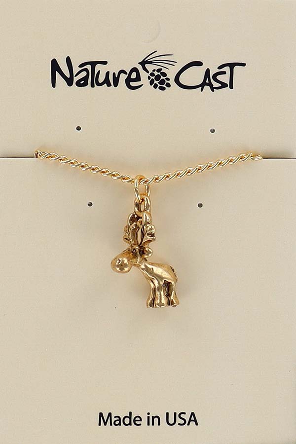 12576 Pendant gold tone whimsy moose w/ 18" chain LARGE