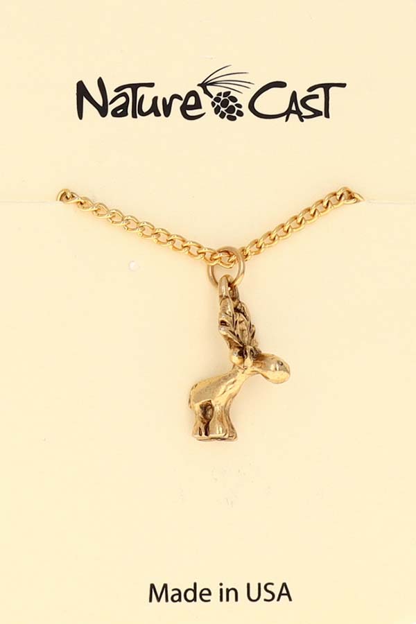 12576 Pendant gold tone whimsy moose w/ 18" chain LARGE