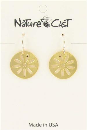 Earring dangle gold tone round daisy LARGE