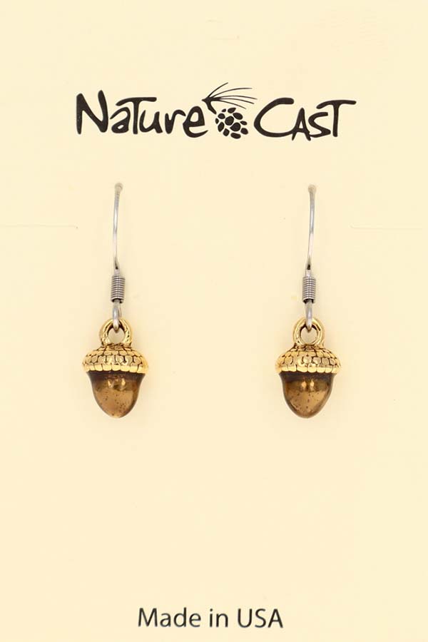 12582 Earring dangle gold tone hand painted acorn THUMBNAIL