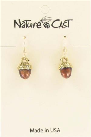 Earring dangle gold tone hand painted acorn LARGE
