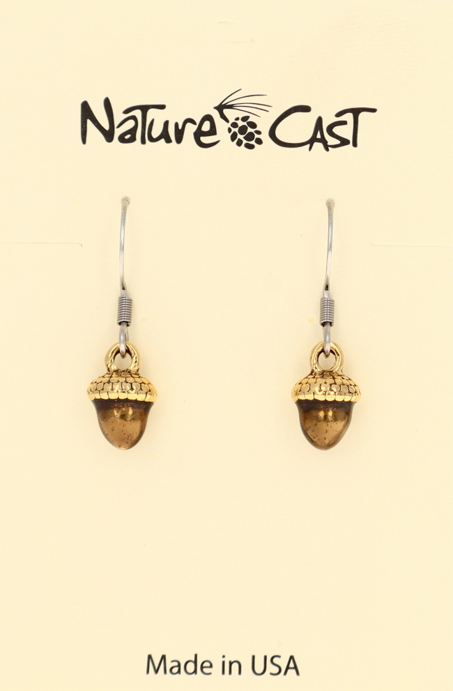 12582 Earring dangle gold tone hand painted acorn THUMBNAIL
