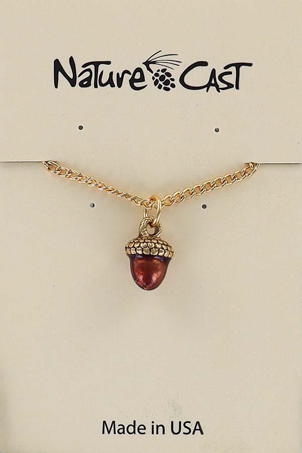 12583 Pendant gold tone hand painted acorn w/ 18" chain LARGE