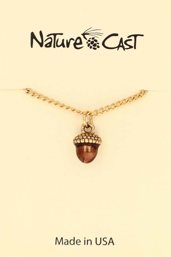 12583 Pendant gold tone hand painted acorn w/ 18" chain LARGE
