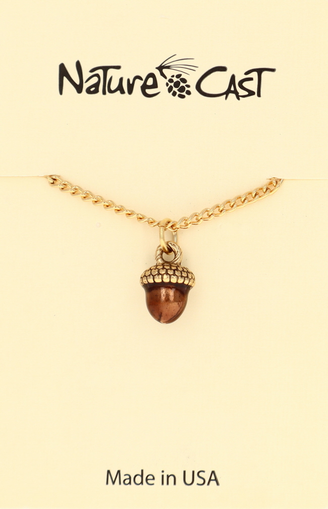 12583 Pendant gold tone hand painted acorn w/ 18" chain THUMBNAIL
