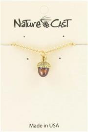 Pendant gold tone hand painted acorn w/ 18" chain THUMBNAIL
