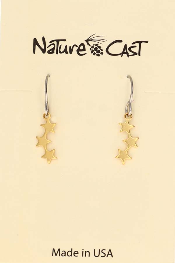 12584 Earring dangle delicate triple star gold plate MAIN