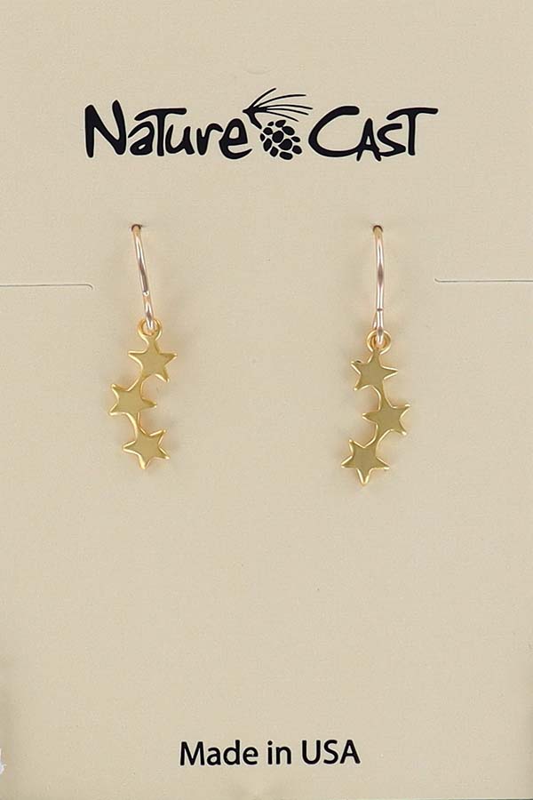 12584 Earring dangle delicate triple star gold plate THUMBNAIL