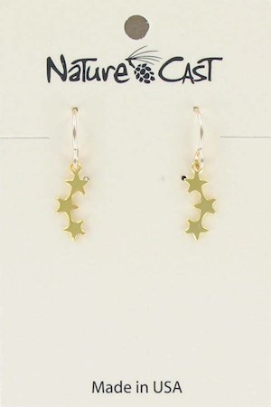 Earring dangle delicate triple star gold plate LARGE