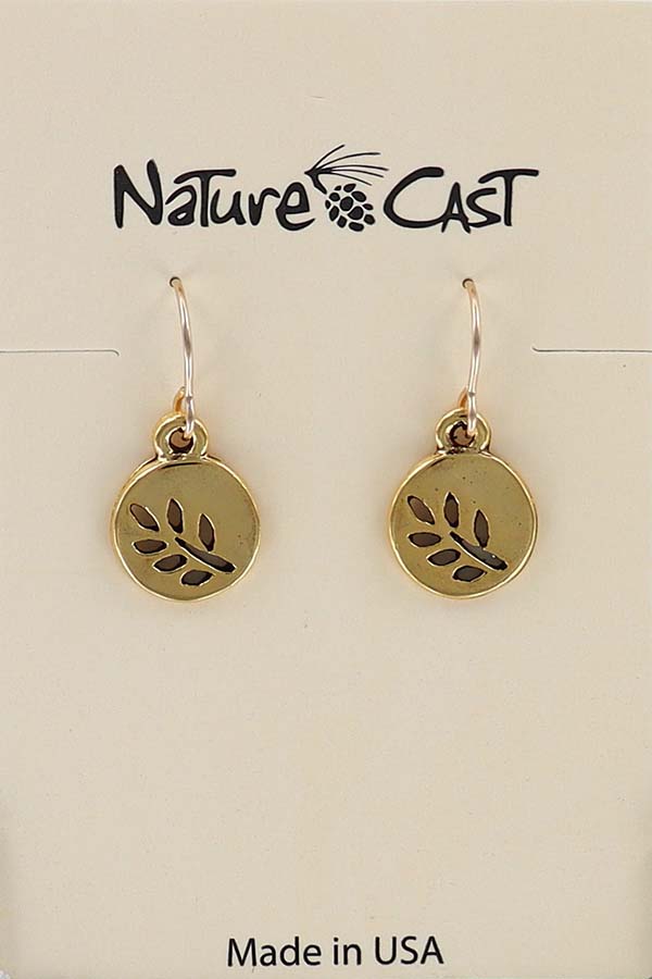 12585 Earring dangle gold tone small circle w/cutout branch THUMBNAIL