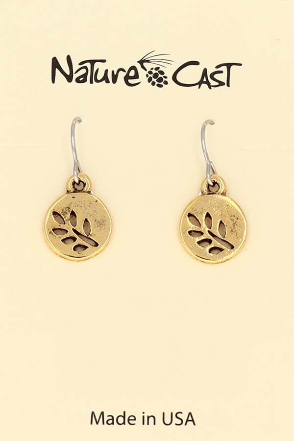 12585 Earring dangle gold tone small circle w/cutout branch LARGE